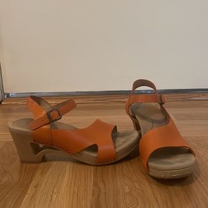 COPY - Orange leather dansko clog wedge sandals